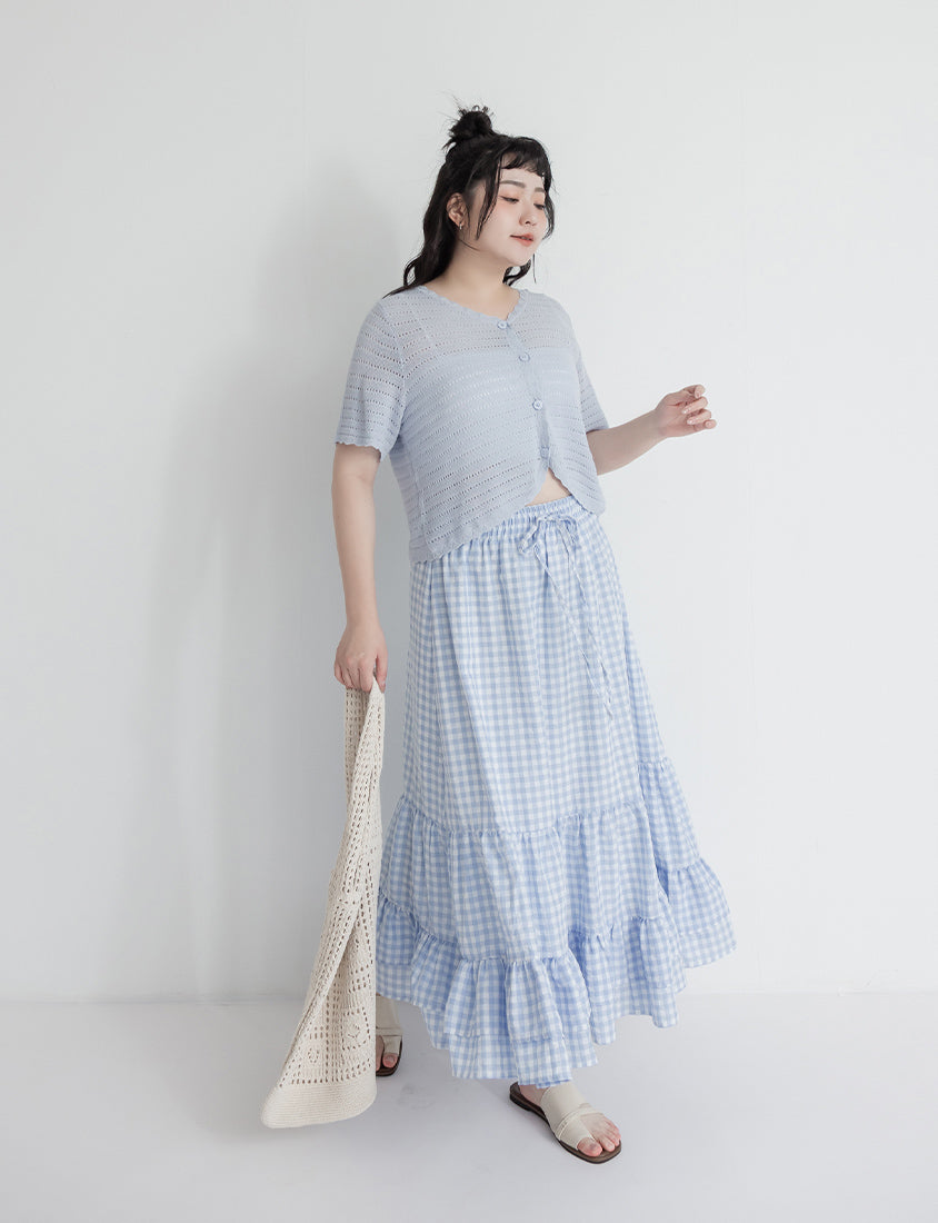 Tiered Ruffle Gingham Plus Size Maxi Skirt