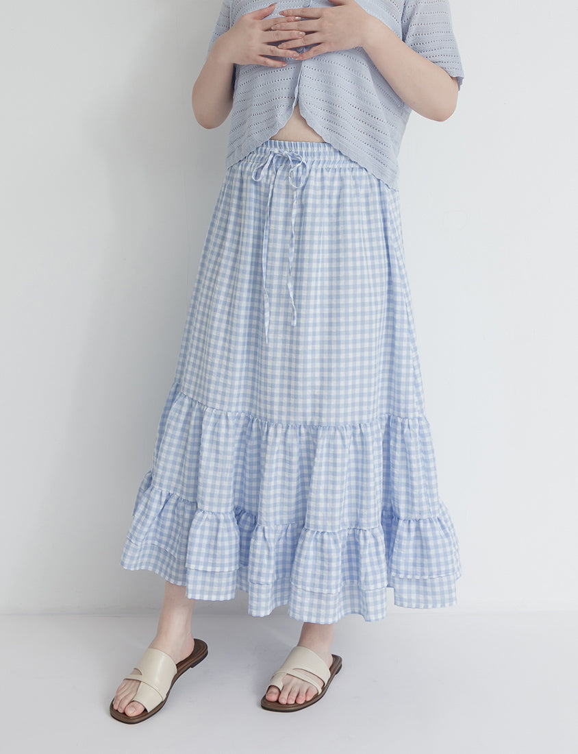 Tiered Ruffle Gingham Plus Size Maxi Skirt