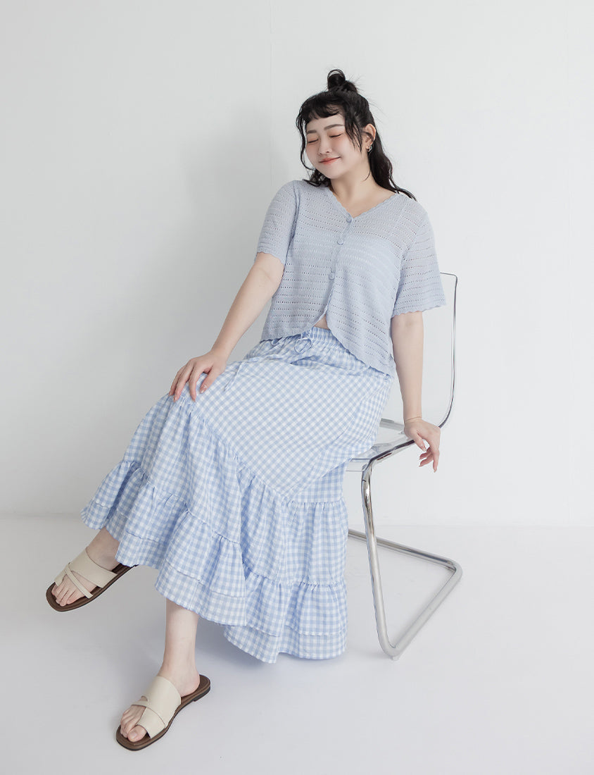 Tiered Ruffle Gingham Plus Size Maxi Skirt