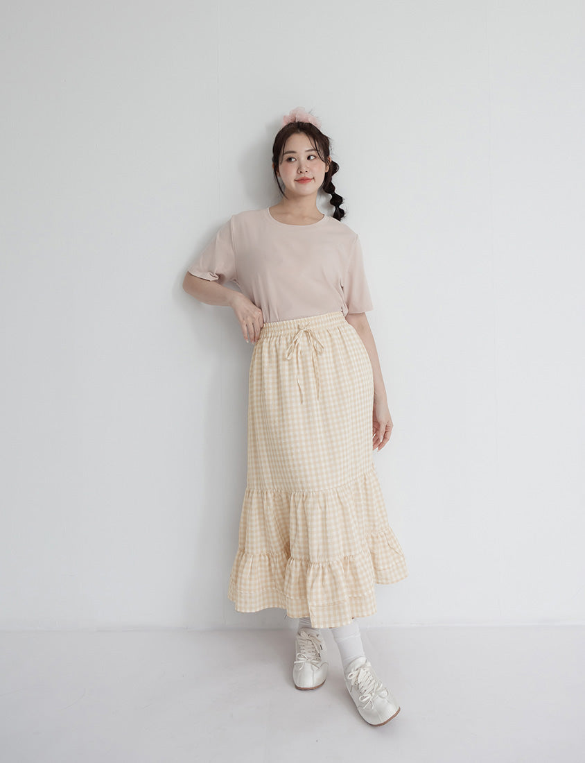 Tiered Ruffle Gingham Plus Size Maxi Skirt