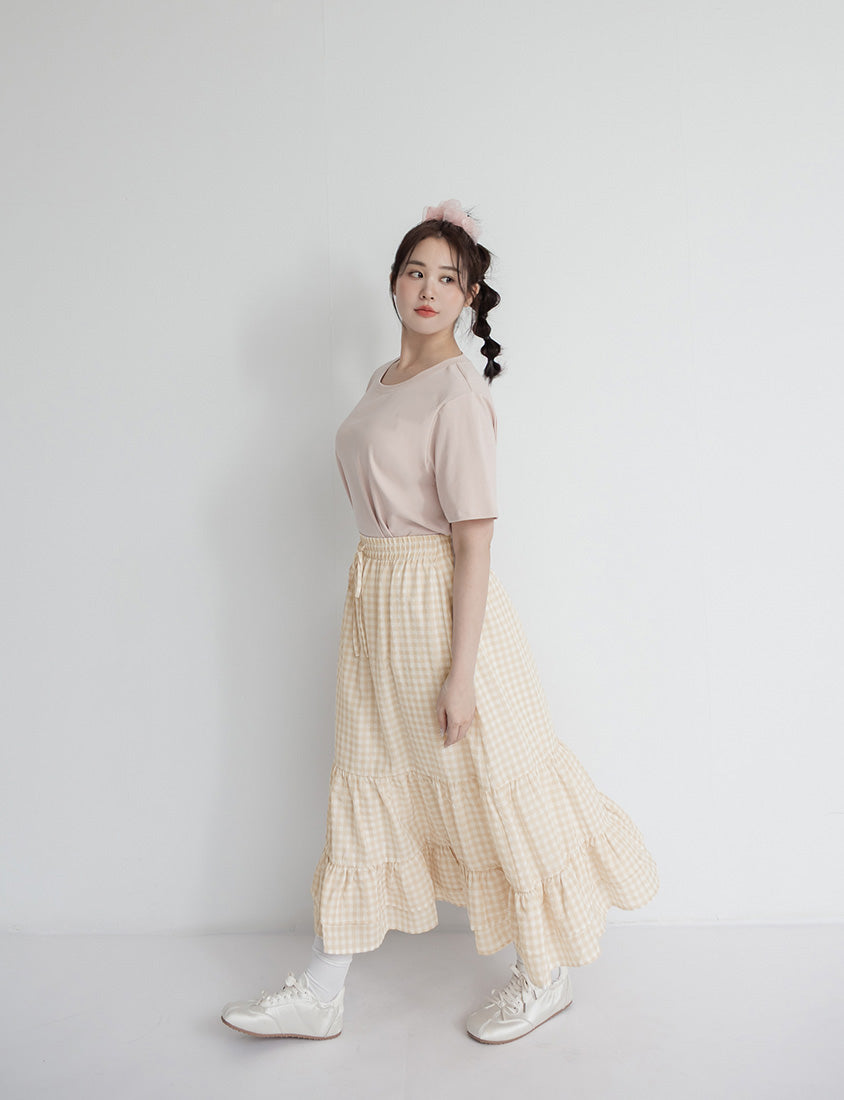 Tiered Ruffle Gingham Plus Size Maxi Skirt