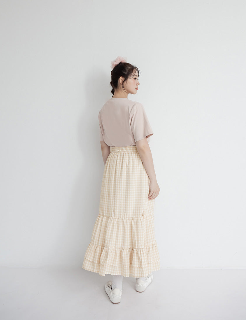 Tiered Ruffle Gingham Plus Size Maxi Skirt
