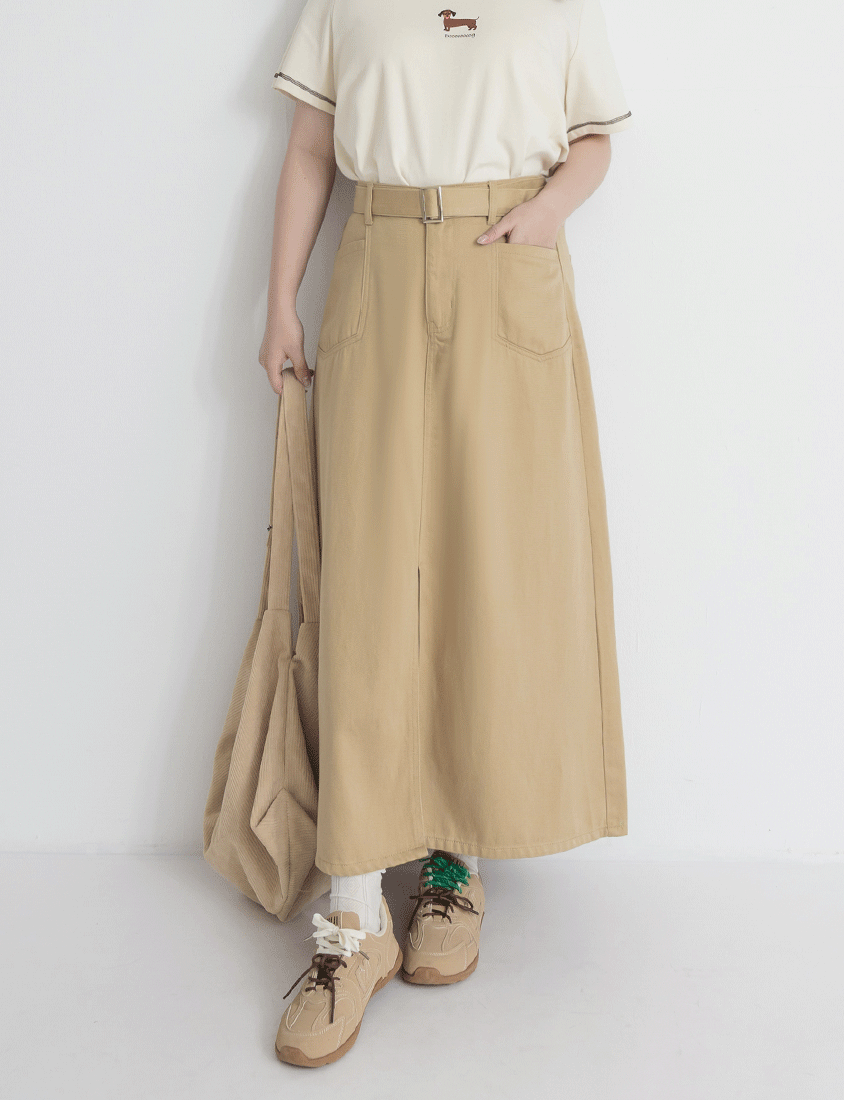 Lyocell Twill A-Line Plus Size Maxi Skirt (With Belt)