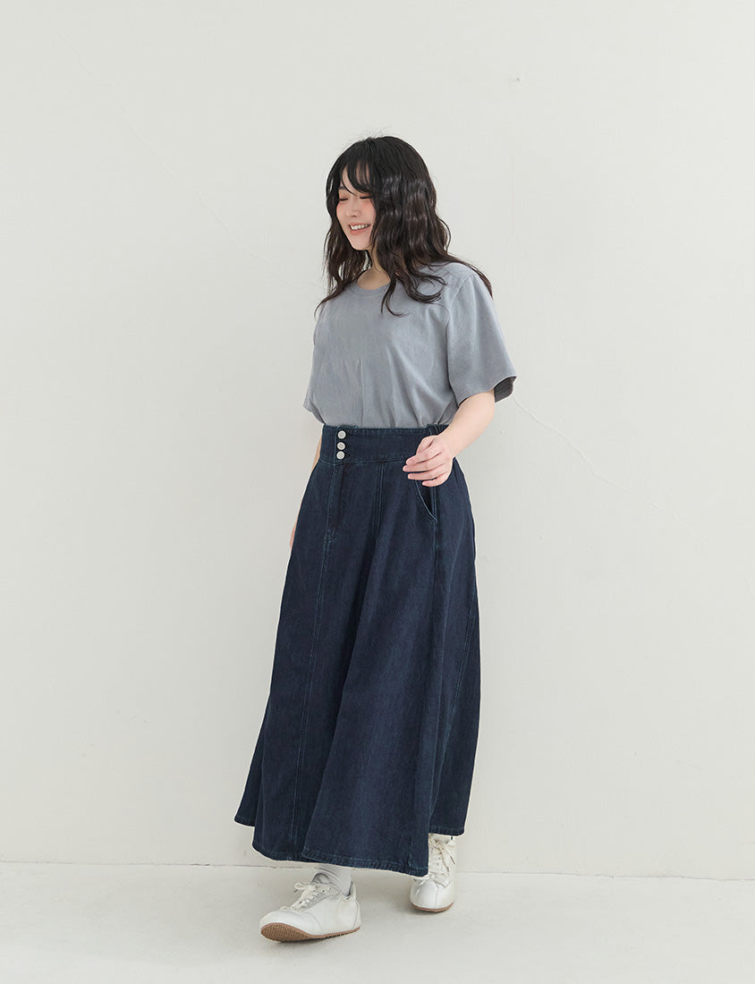 High Waist Flared Denim Plus Size Maxi Skirt