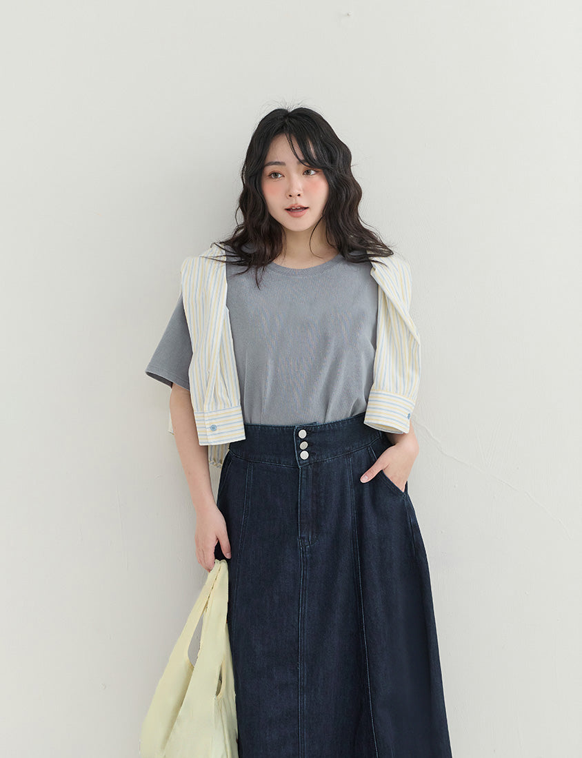 High Waist Flared Denim Plus Size Maxi Skirt