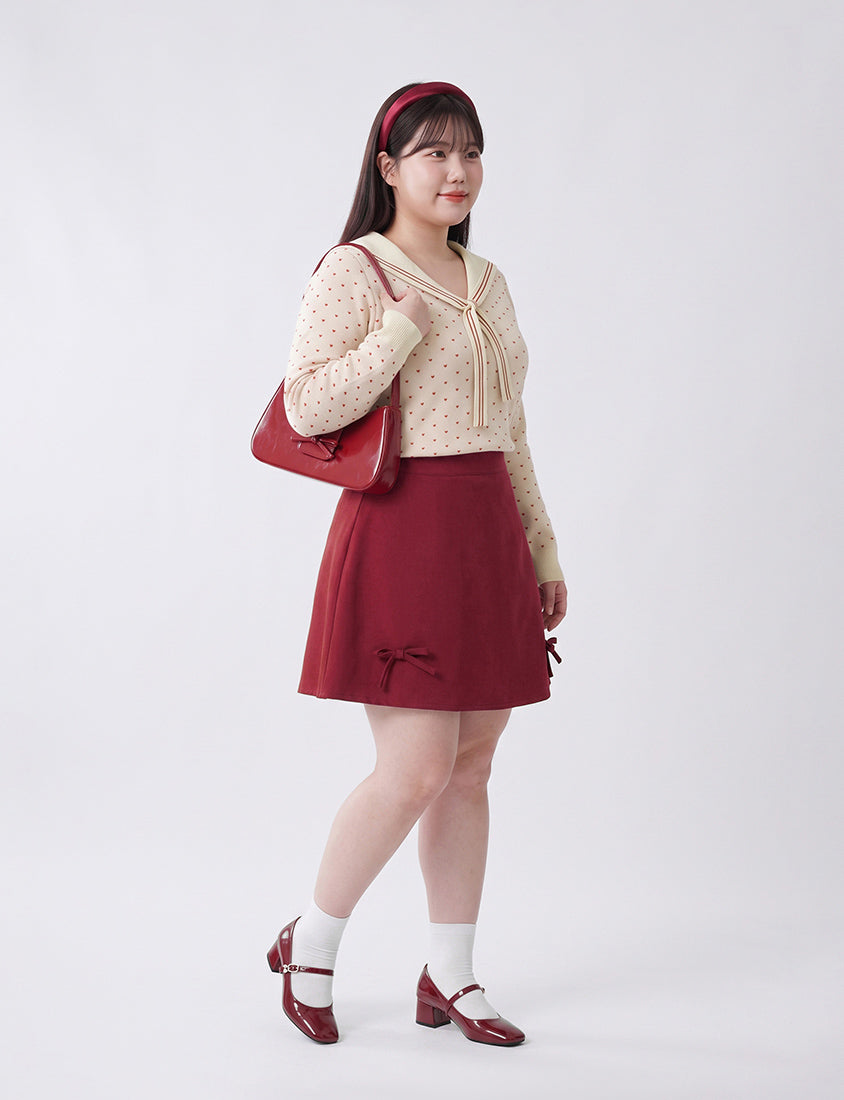Korean Style Bow-Detail Elastic Back Waist Tailored Plus Size Mini Skirt