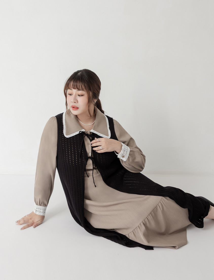 MISS. 2-Way Convertible Hollow Plus Size Long Knit Vest