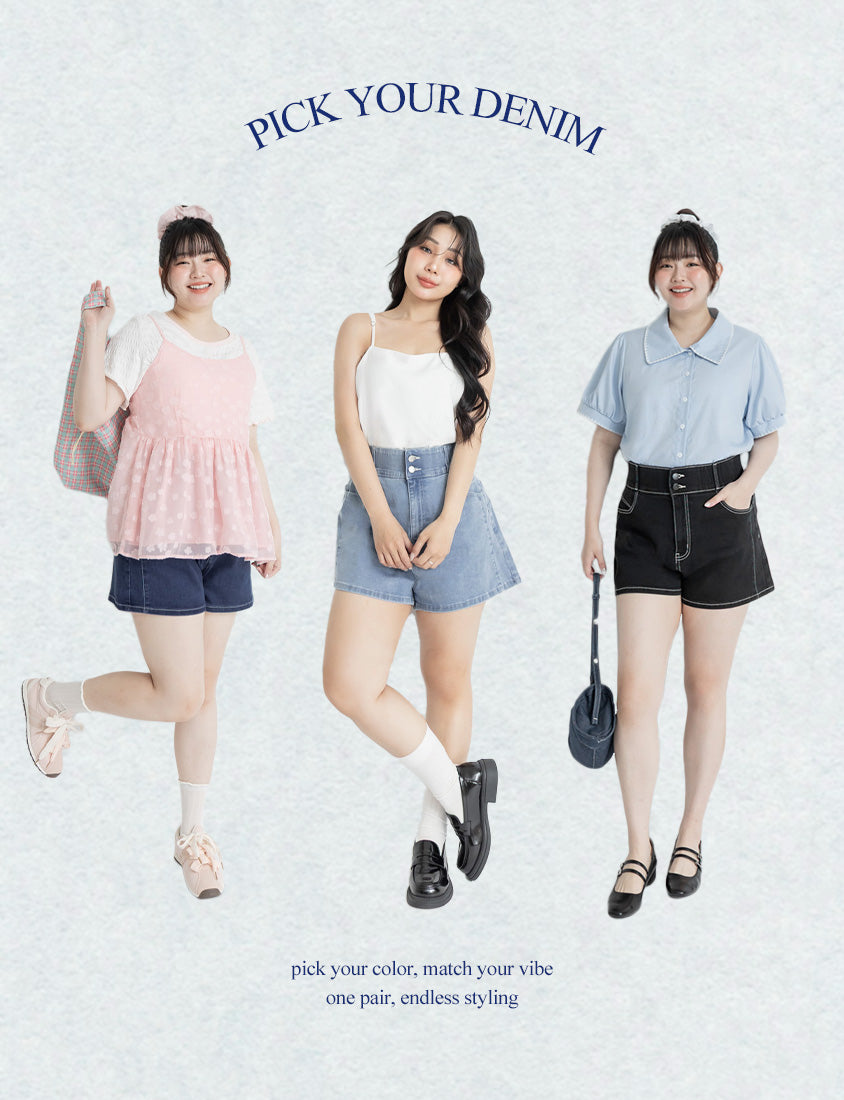 Slimming High Waist A-Line Plus Size Denim Shorts