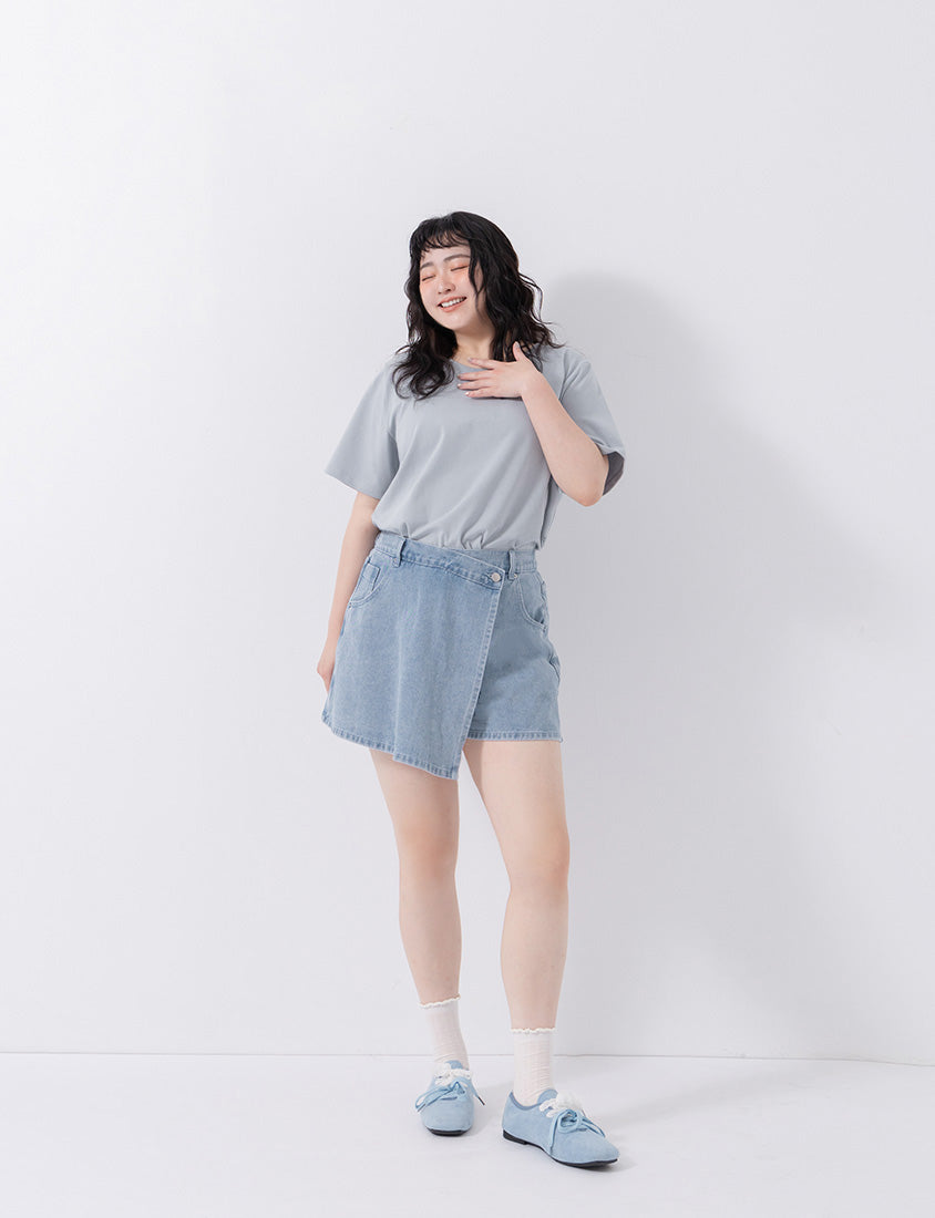 Slim Fit A-Line Wrap Plus Size Denim Skort