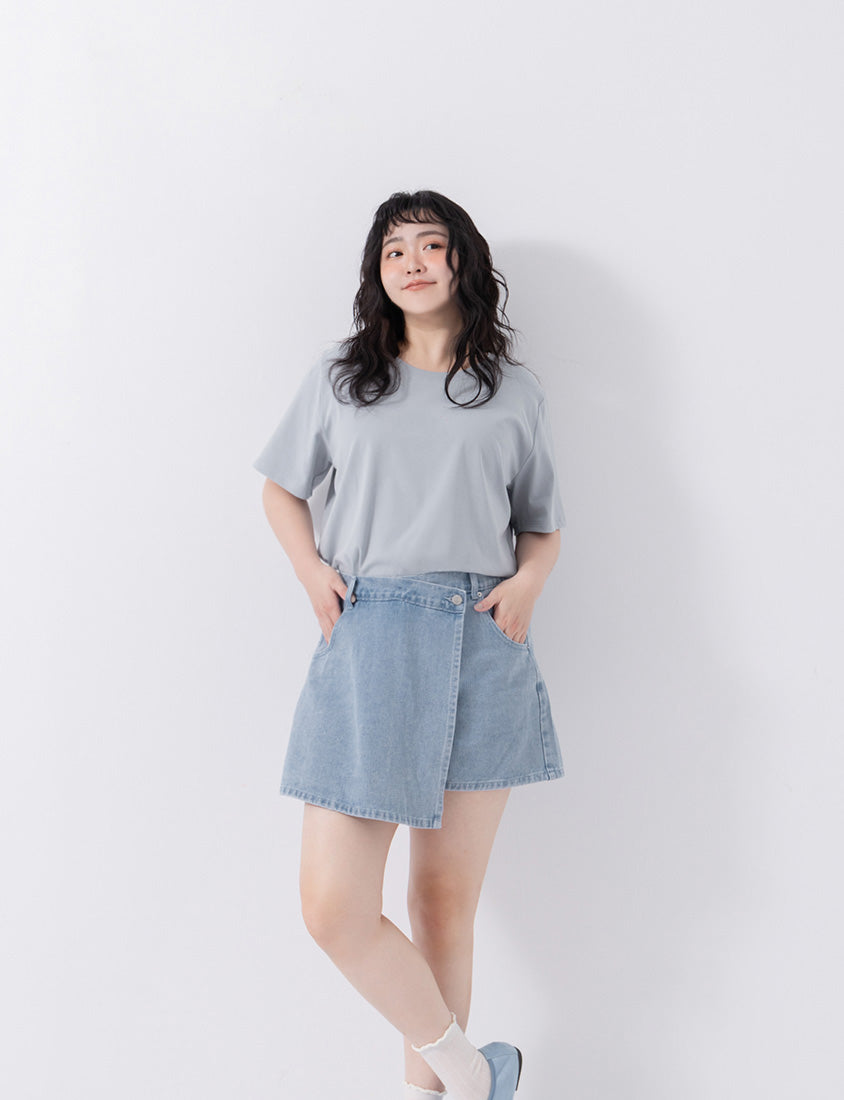 Slim Fit A-Line Wrap Plus Size Denim Skort