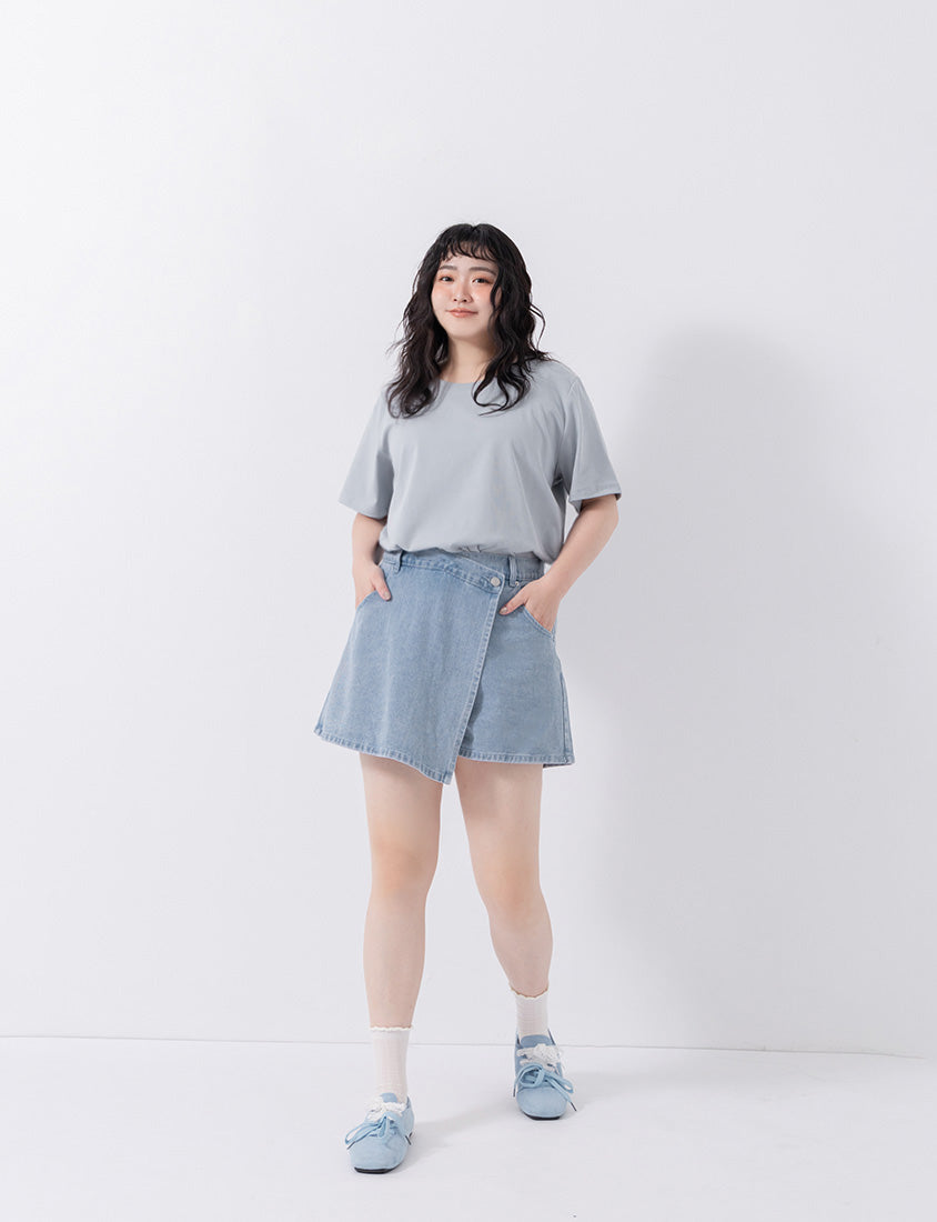 Slim Fit A-Line Wrap Plus Size Denim Skort