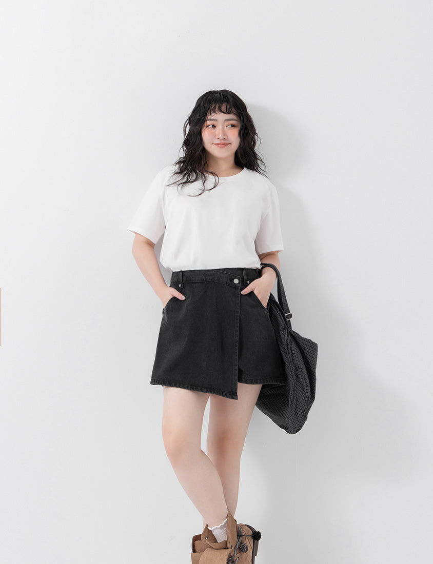Slim Fit A-Line Wrap Plus Size Denim Skort