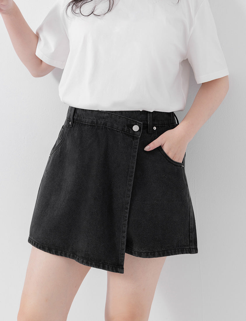 Slim Fit A-Line Wrap Plus Size Denim Skort