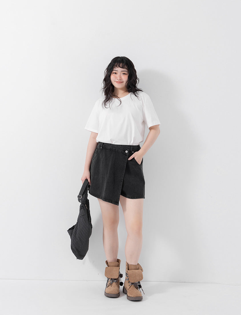 Slim Fit A-Line Wrap Plus Size Denim Skort