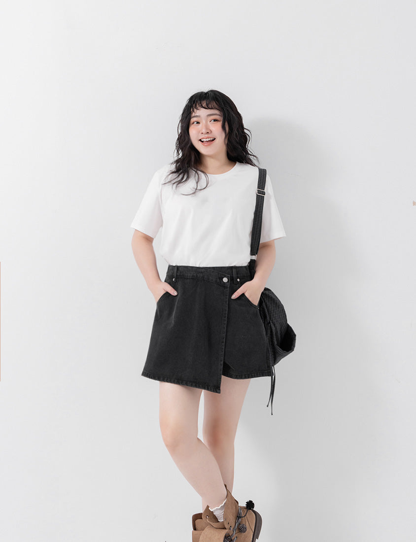 Slim Fit A-Line Wrap Plus Size Denim Skort