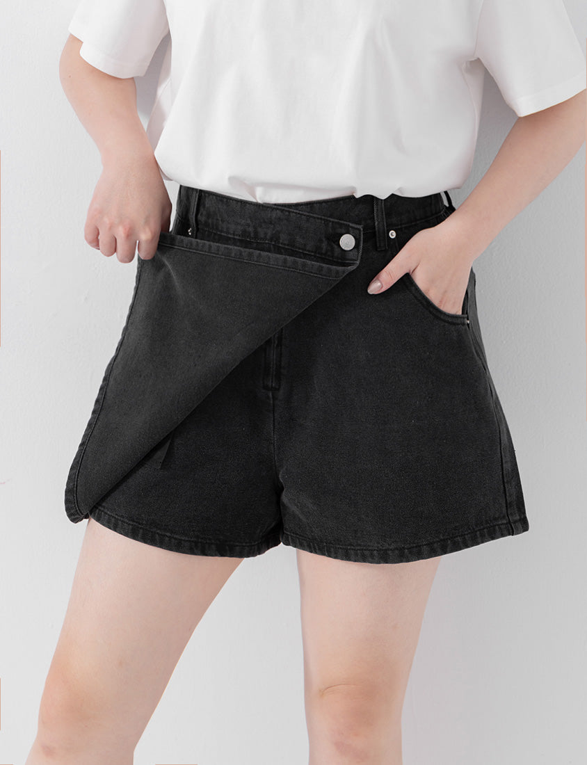 Slim Fit A-Line Wrap Plus Size Denim Skort
