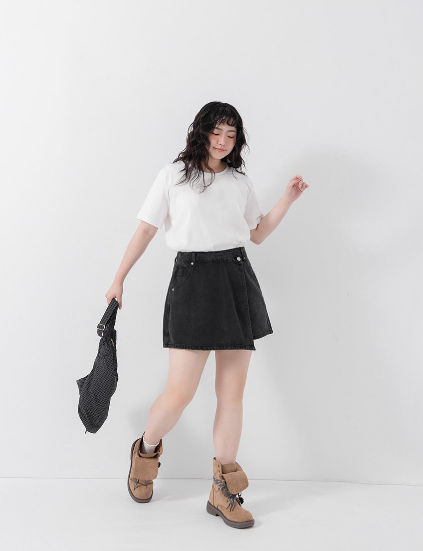 Slim Fit A-Line Wrap Plus Size Denim Skort