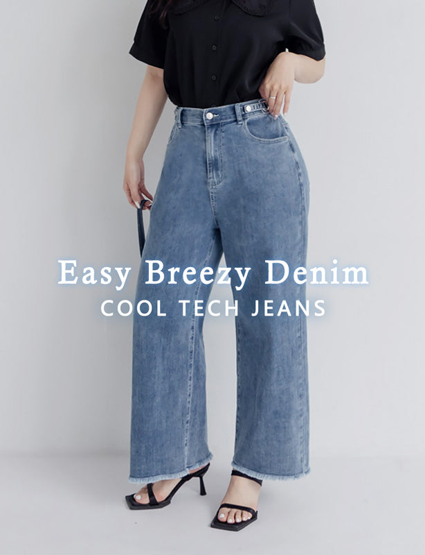 Cooling Tech with Raw Hem Plus Size Straight Leg Denim