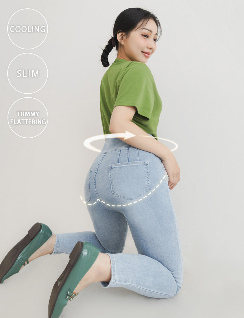 Cooling Tech Corset Waist Plus Size Distressed Jeans