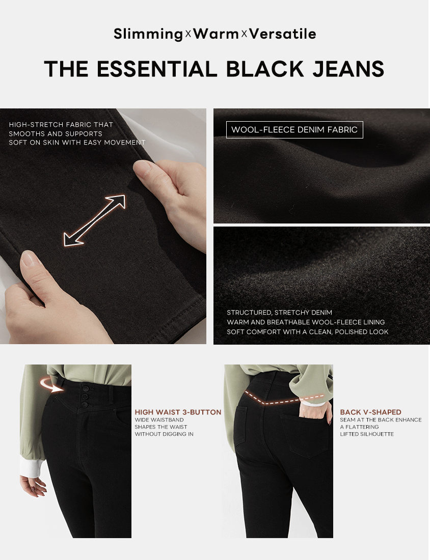 Crowds' Favorite Slimming Plus Size Wool-Fleece Black Jeans