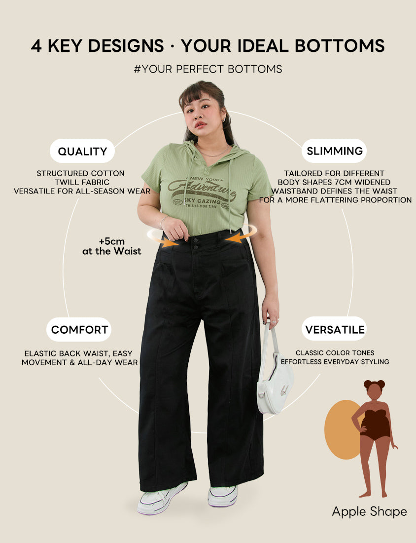 Apple-Shaped Friendly! Perfect Fit Twill Cotton Plus Size Wide Pants