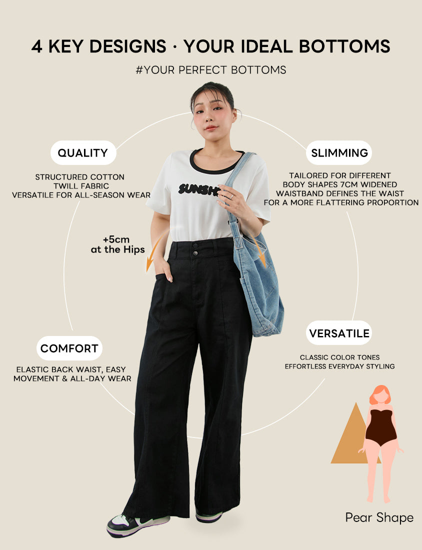 Pear-Shaped Friendly! Perfect Fit Twill Cotton Plus Size Wide Pants