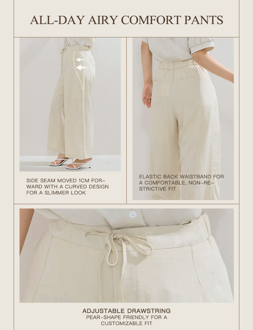 Lightweight Linen-Blend Plus Size Drawstring Pants