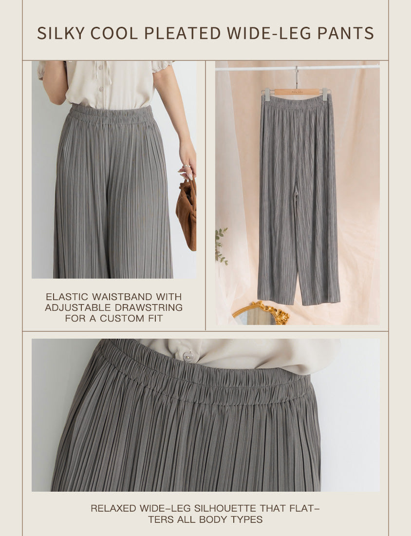Silky Cool Fine Pleated  Plus Size Wide-Leg Pants