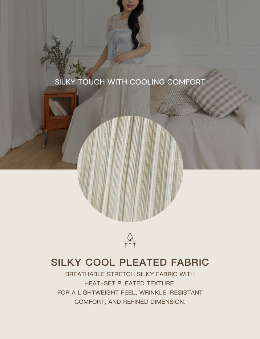 Silky Cool Fine Pleated  Plus Size Wide-Leg Pants
