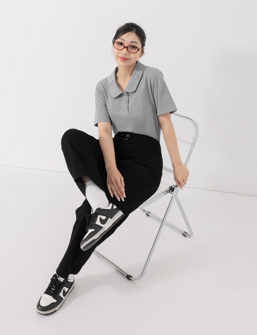 Slim Fit Wide Waistband Twill Plus Size Boyfriend Pants