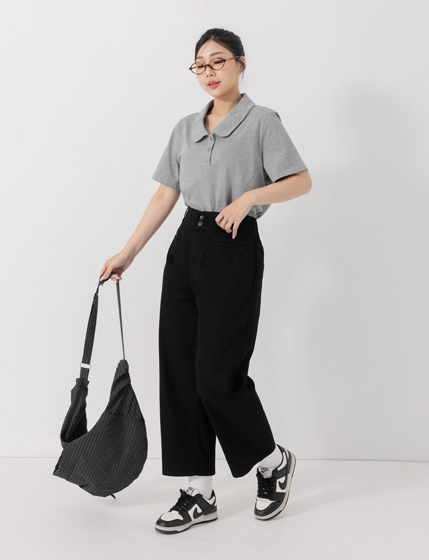 Slim Fit Wide Waistband Twill Plus Size Boyfriend Pants