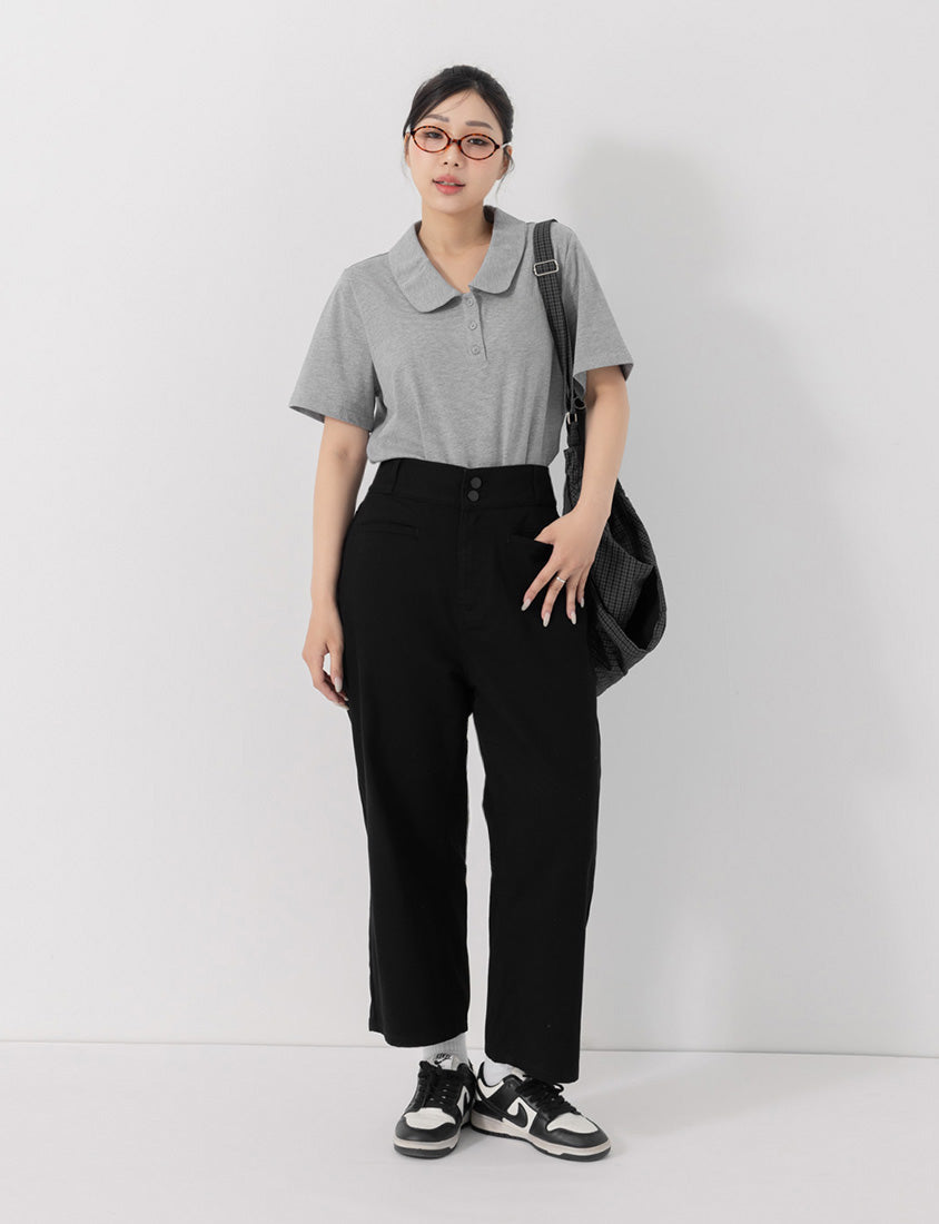 Slim Fit Wide Waistband Twill Plus Size Boyfriend Pants
