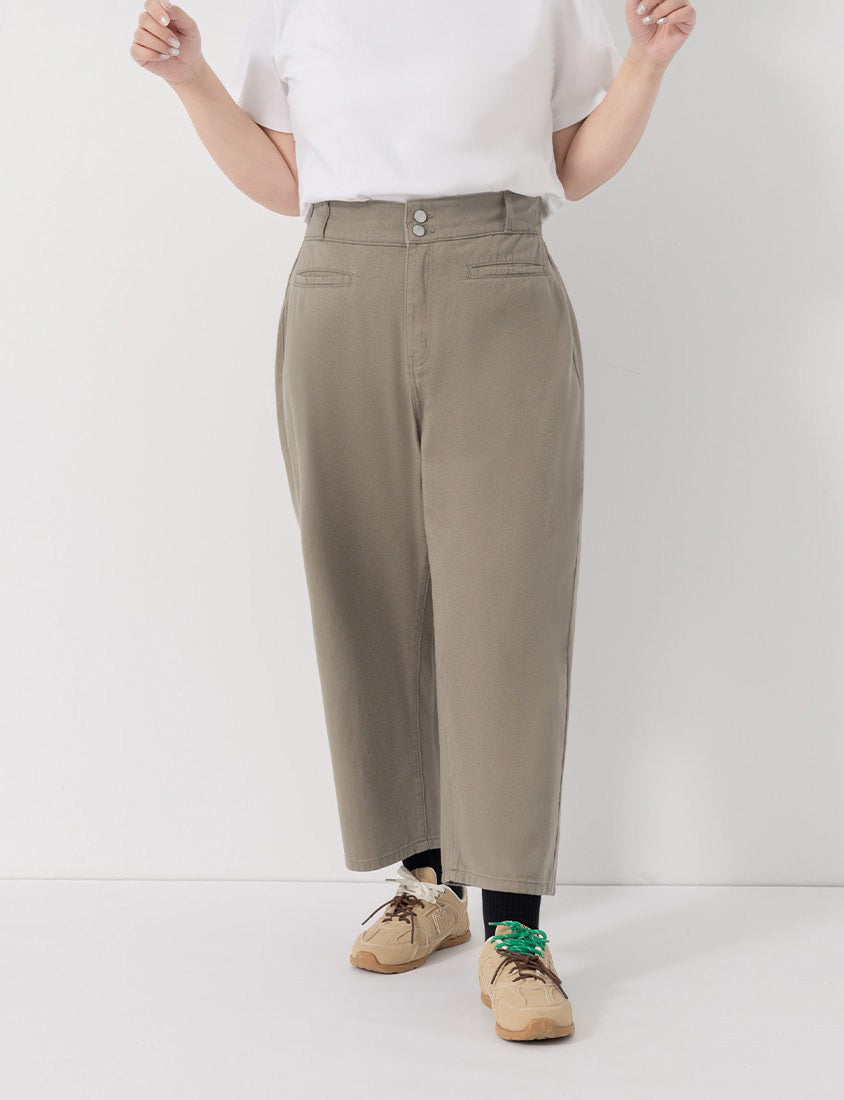 Slim Fit Wide Waistband Twill Plus Size Boyfriend Pants