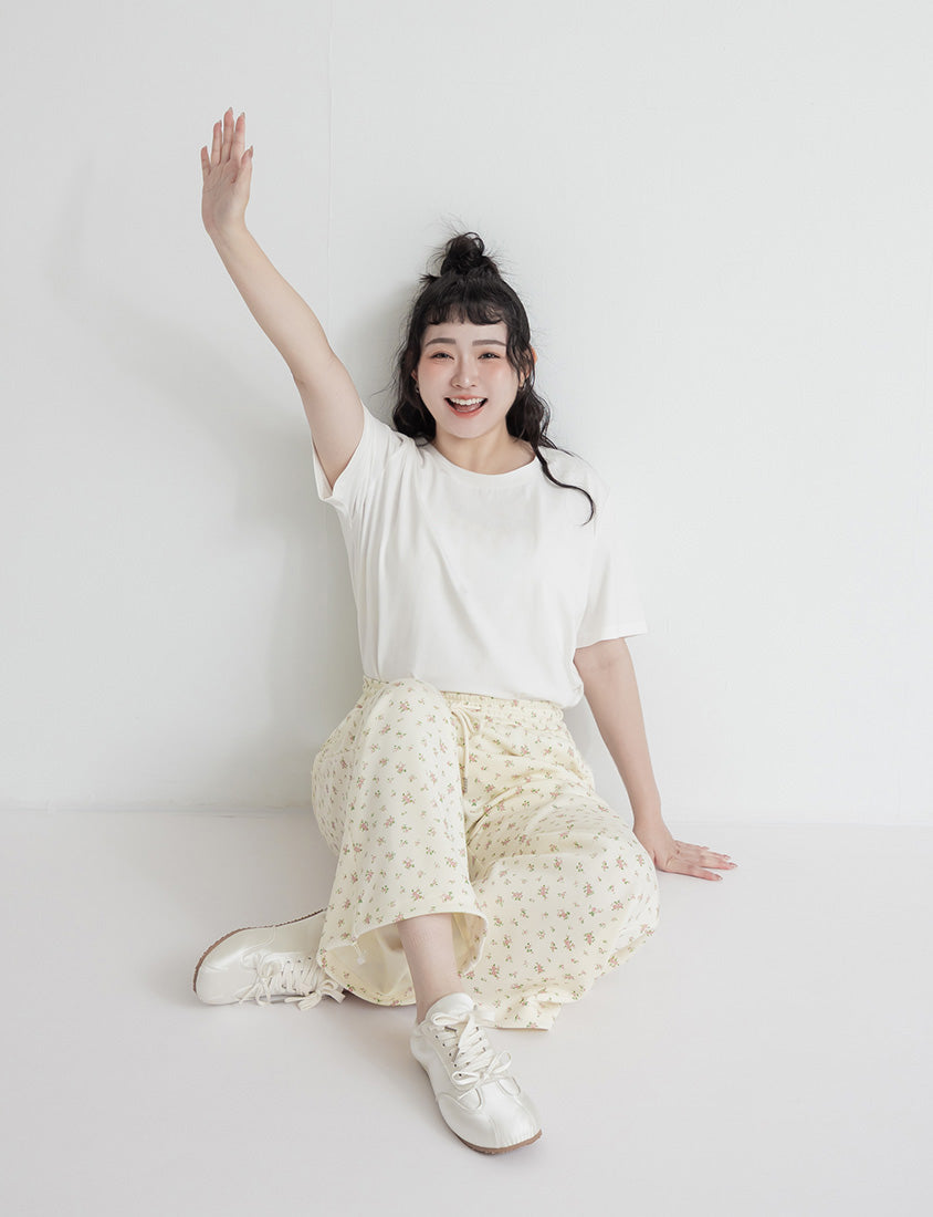 Floral Cloud Cotton Drawstring Plus Size Pants