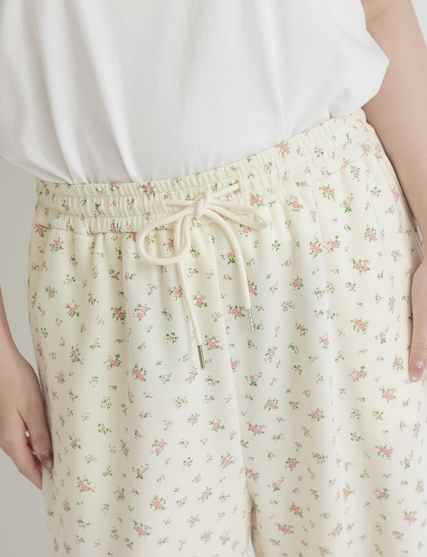 Floral Cloud Cotton Drawstring Plus Size Pants