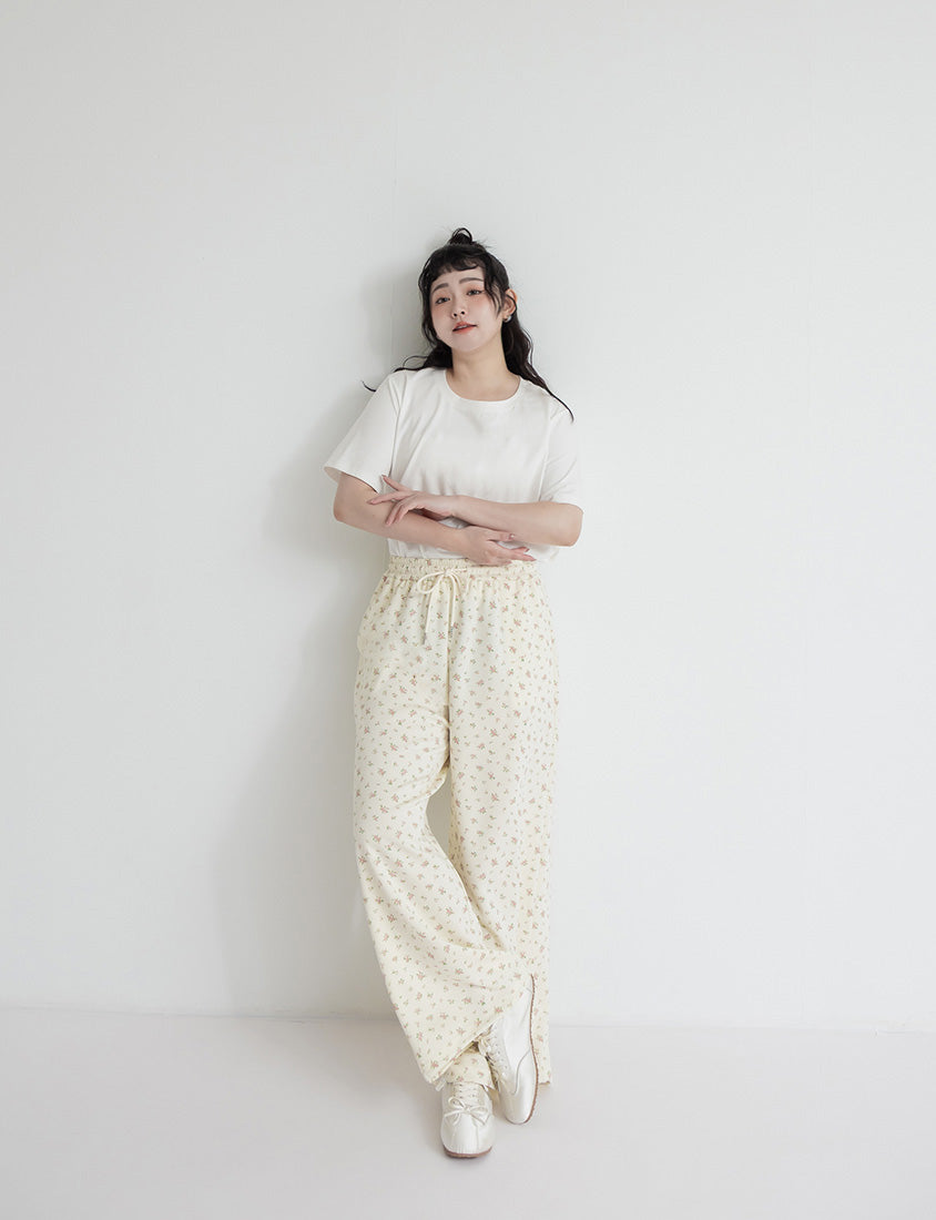 Floral Cloud Cotton Drawstring Plus Size Pants