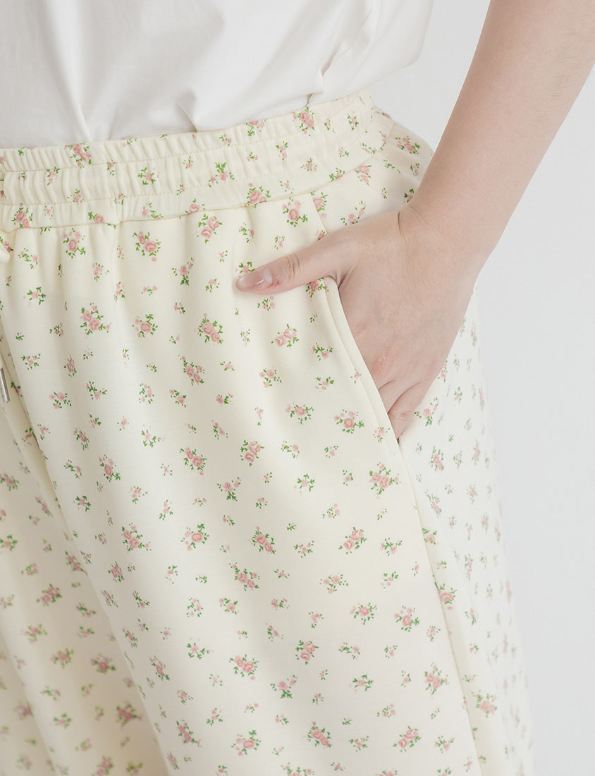 Floral Cloud Cotton Drawstring Plus Size Pants
