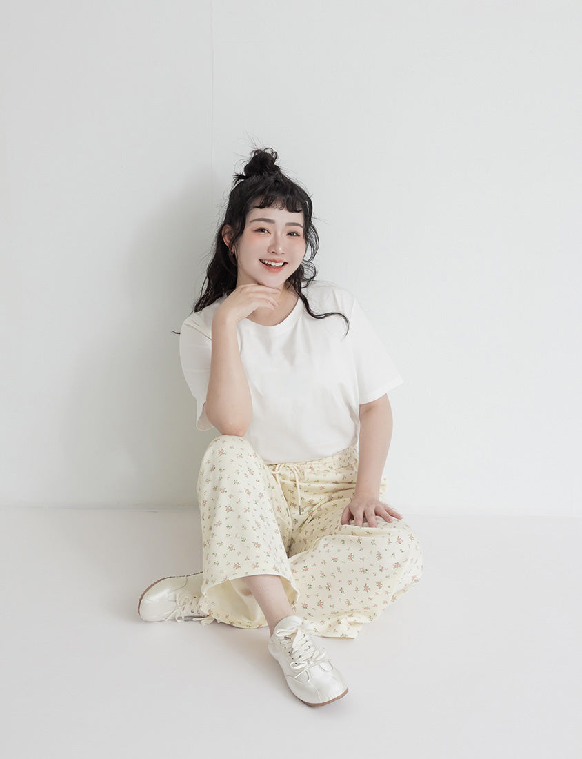 Floral Cloud Cotton Drawstring Plus Size Pants