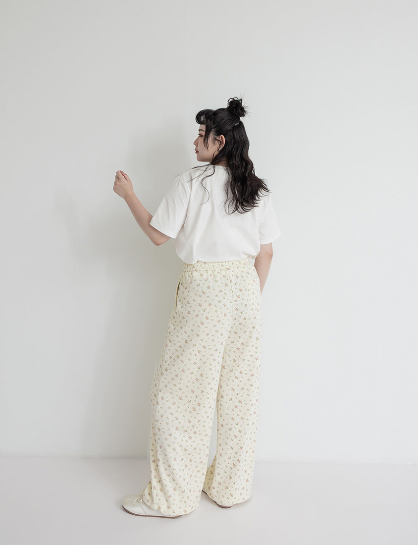 Floral Cloud Cotton Drawstring Plus Size Pants