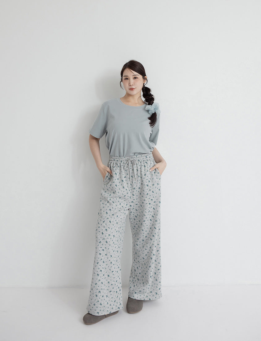 Floral Cloud Cotton Drawstring Plus Size Pants