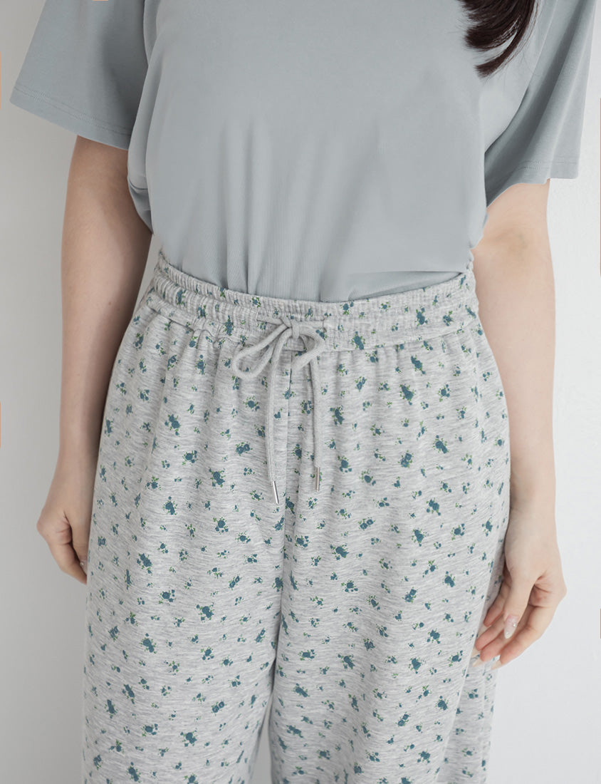 Floral Cloud Cotton Drawstring Plus Size Pants