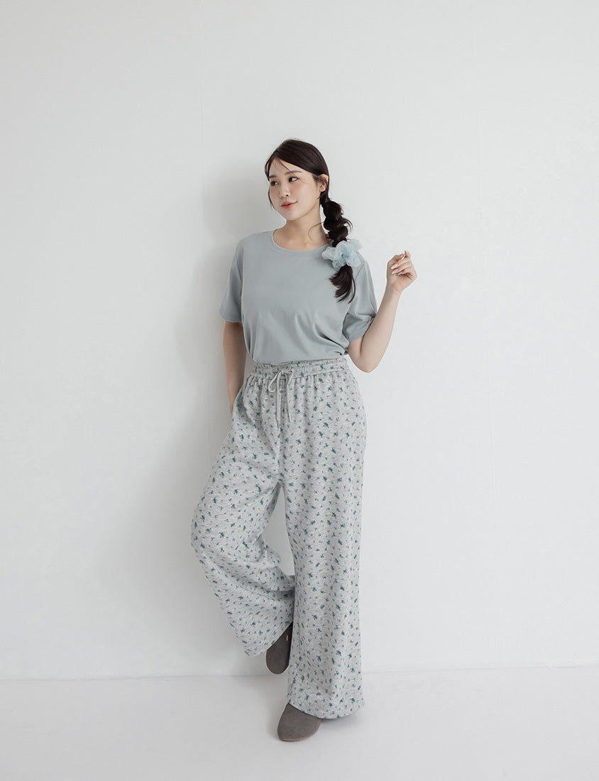 Floral Cloud Cotton Drawstring Plus Size Pants