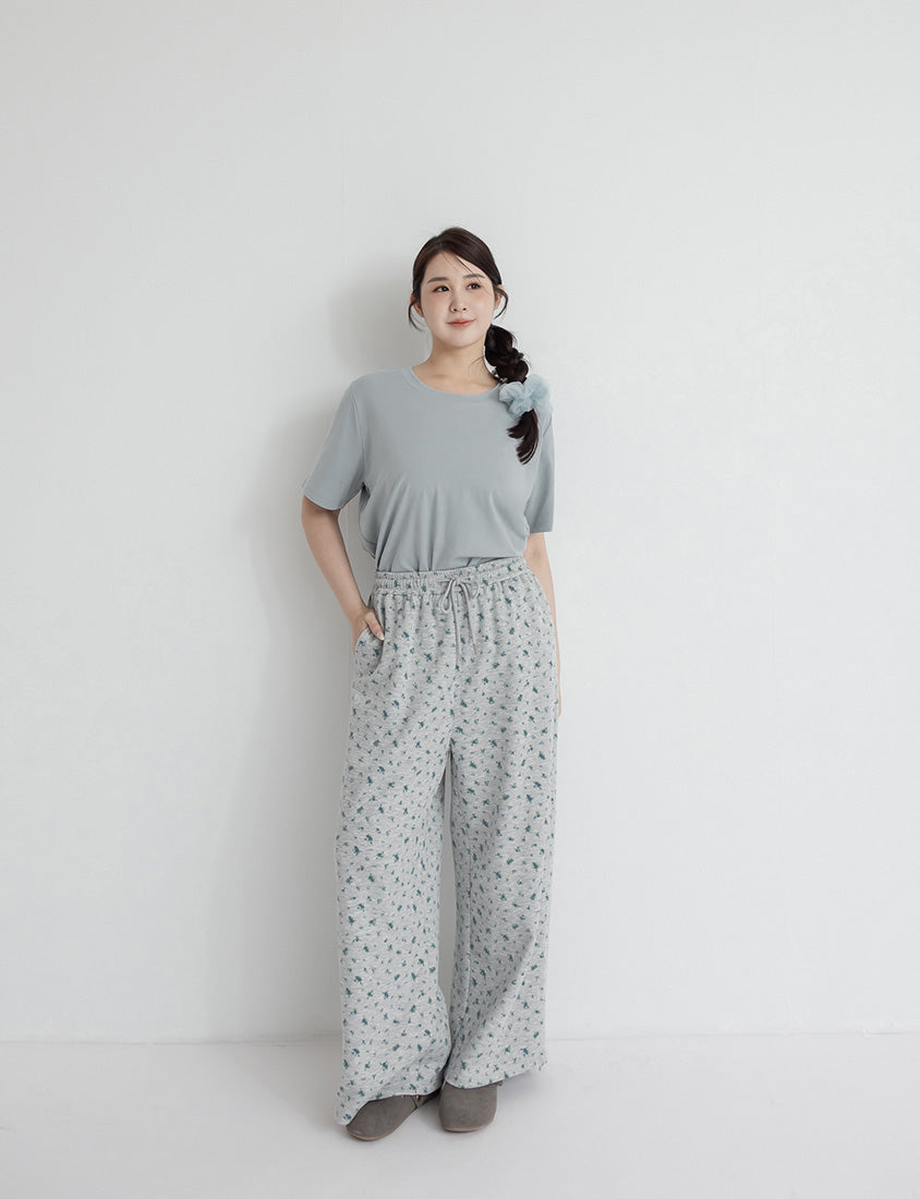 Floral Cloud Cotton Drawstring Plus Size Pants