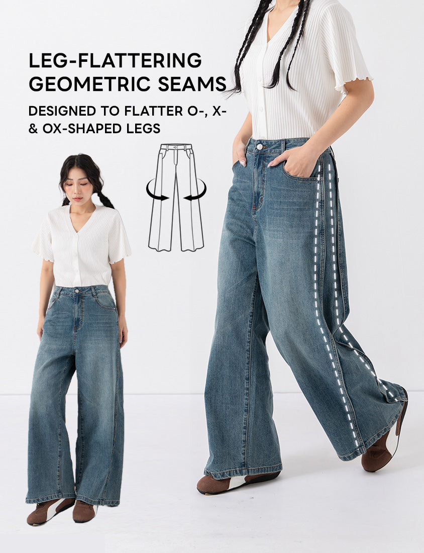 Geometric Seams Panel Slimming Plus Size Jeans