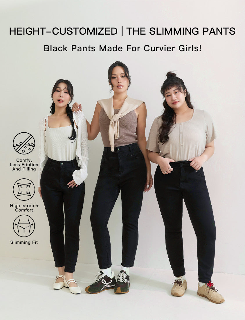 High-Waist Stretch Slim-Leg Plus Size Pants (Short)