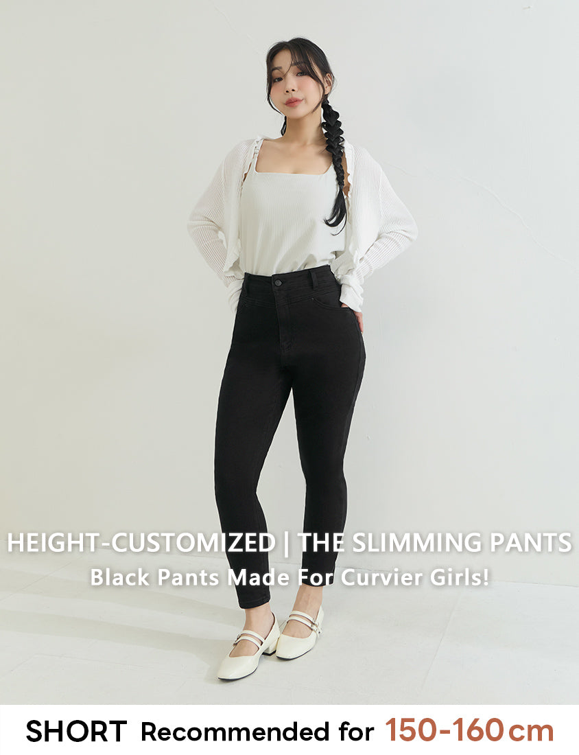 High-Waist Stretch Slim-Leg Plus Size Pants (Short)