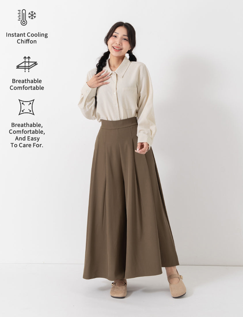 Instant Cooling Chiffon Pleated Plus Size Wide Leg Pants