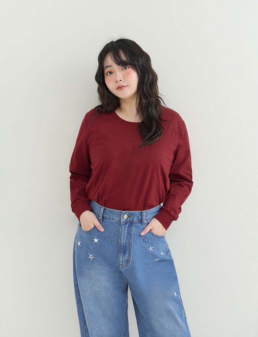 Star Embroidered Denim Plus Size Wide Leg Jeans