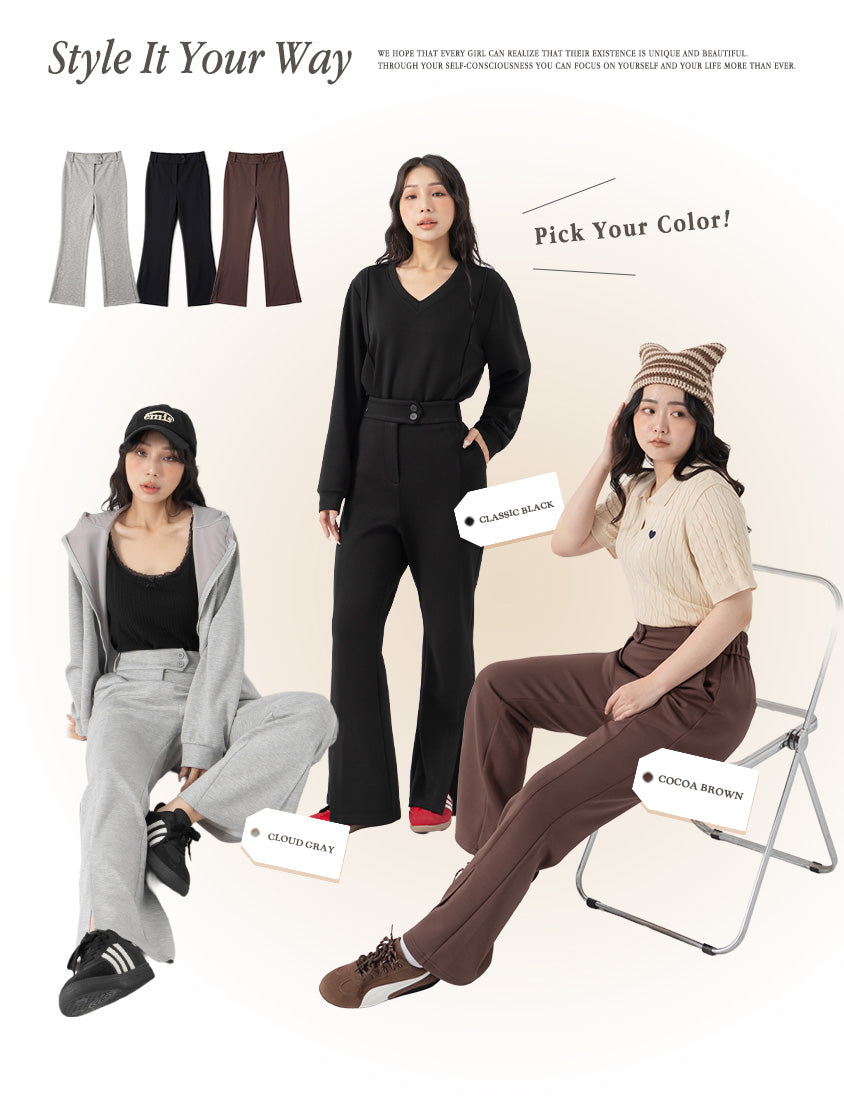 QQ Yogurt Touch Cotton Asymmetric Double-Button Plus Size Flare Pants