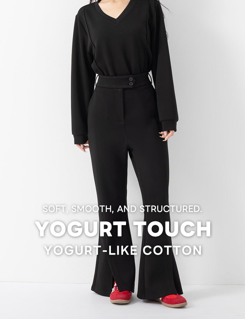 QQ Yogurt Touch Cotton Asymmetric Double-Button Plus Size Flare Pants